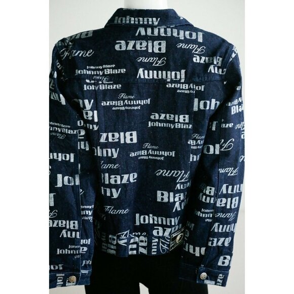 Vintage Johnny Blaze Flame Dark Denim All Over Print Women's Jacket M - Picture 8 of 12